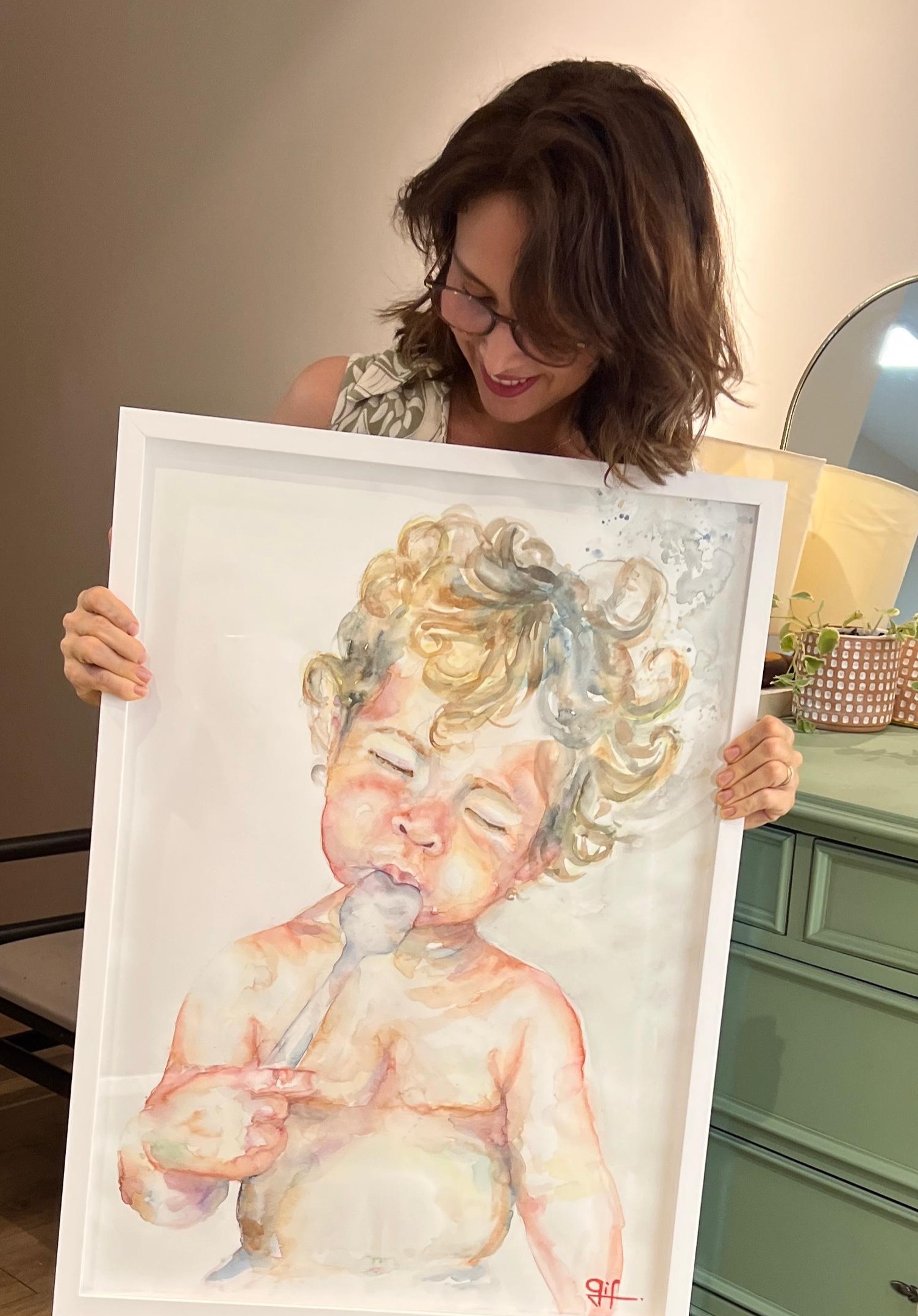 Entrega de retrato infantil em aquarela