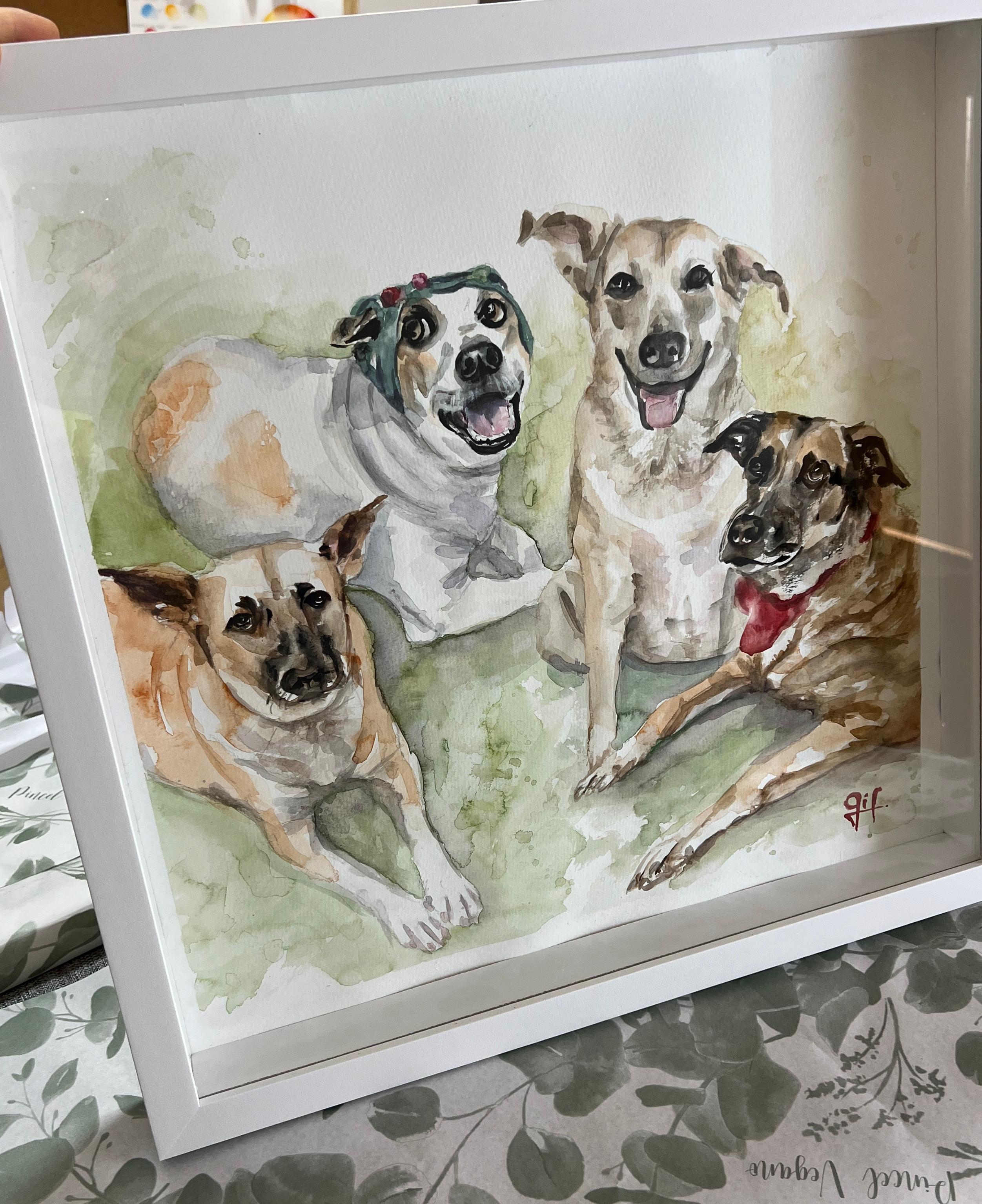 Retrato de cachorros em aquarela