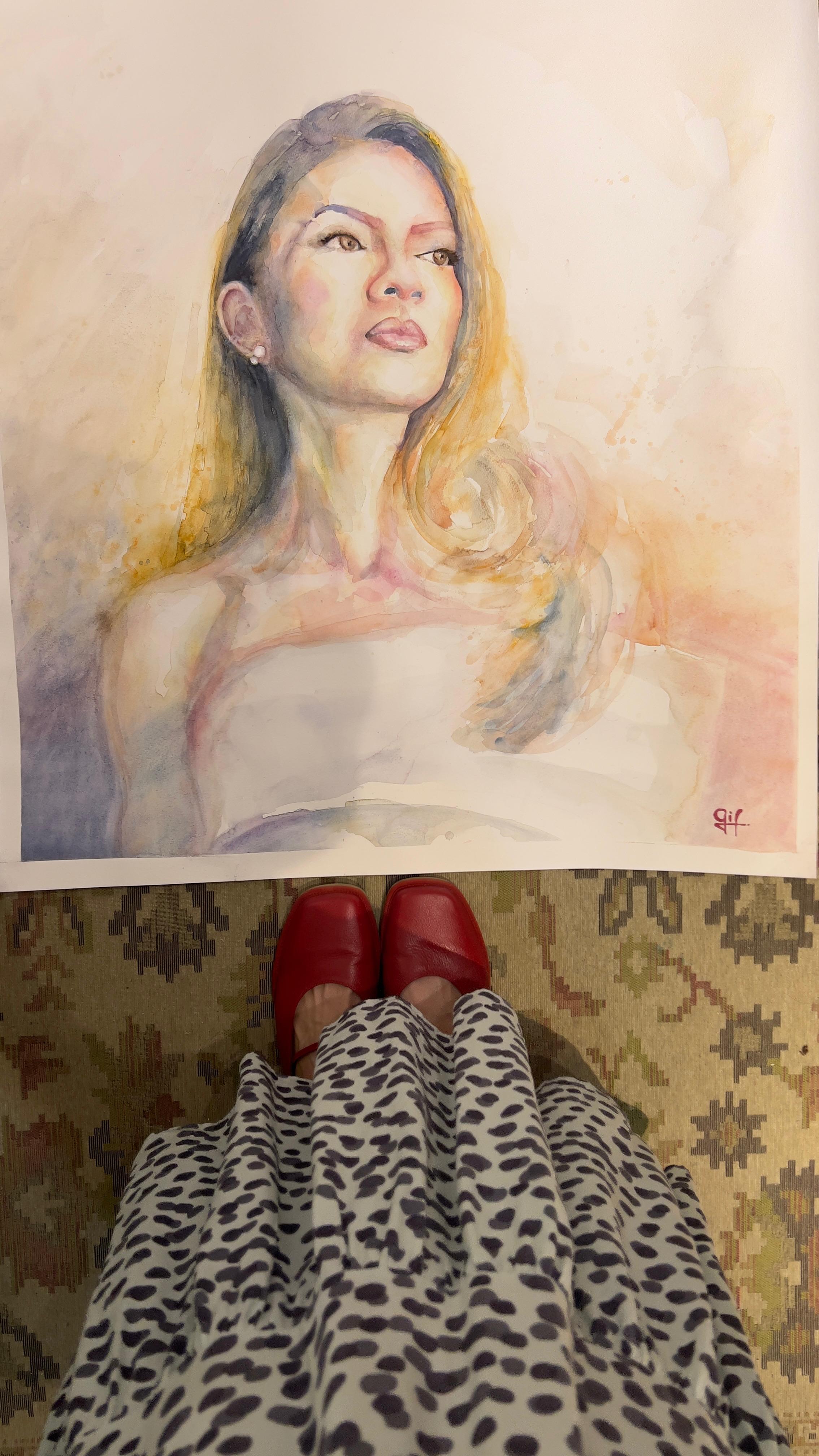 Retrato feminino em aquarela