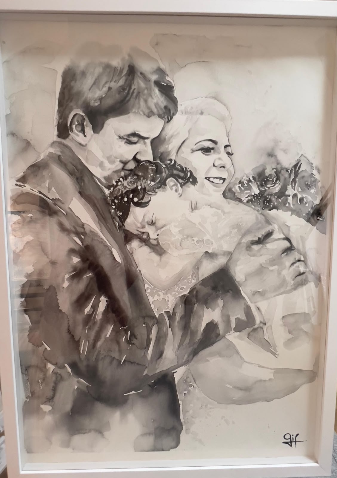 Retrato em aquarela de família em uma celebração afetiva